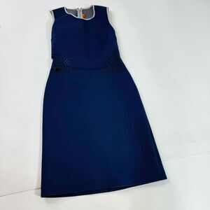 Clover Canyon Dress Womens XS Lasercut Mini Sleeveless Crewneck Navy Blue